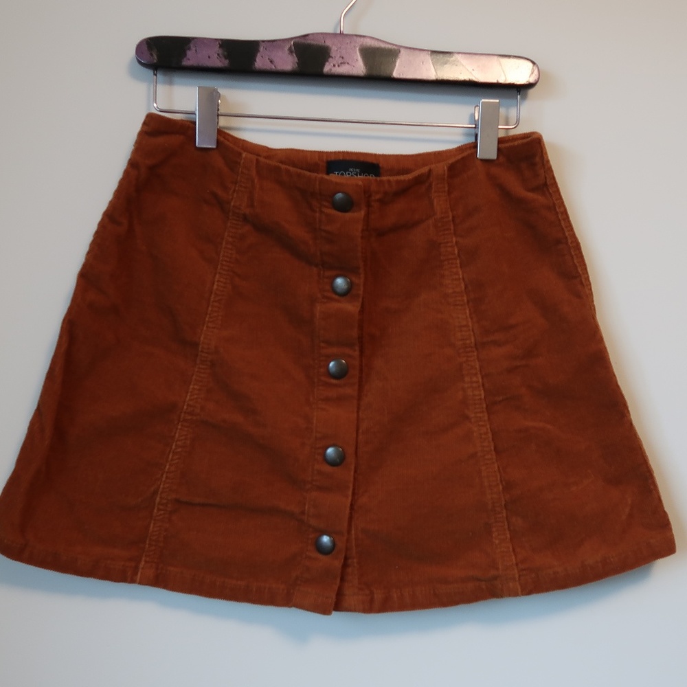 Topshop Button Front Corduroy A-line Skirt Size 6P - Picture 2 of 6